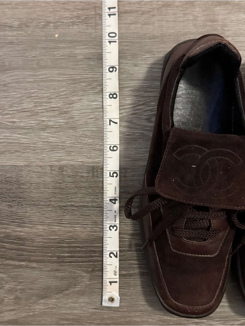CHANEL Brown Suede Leather Lace-Up Sneakers Logo Accents Men EU 35
